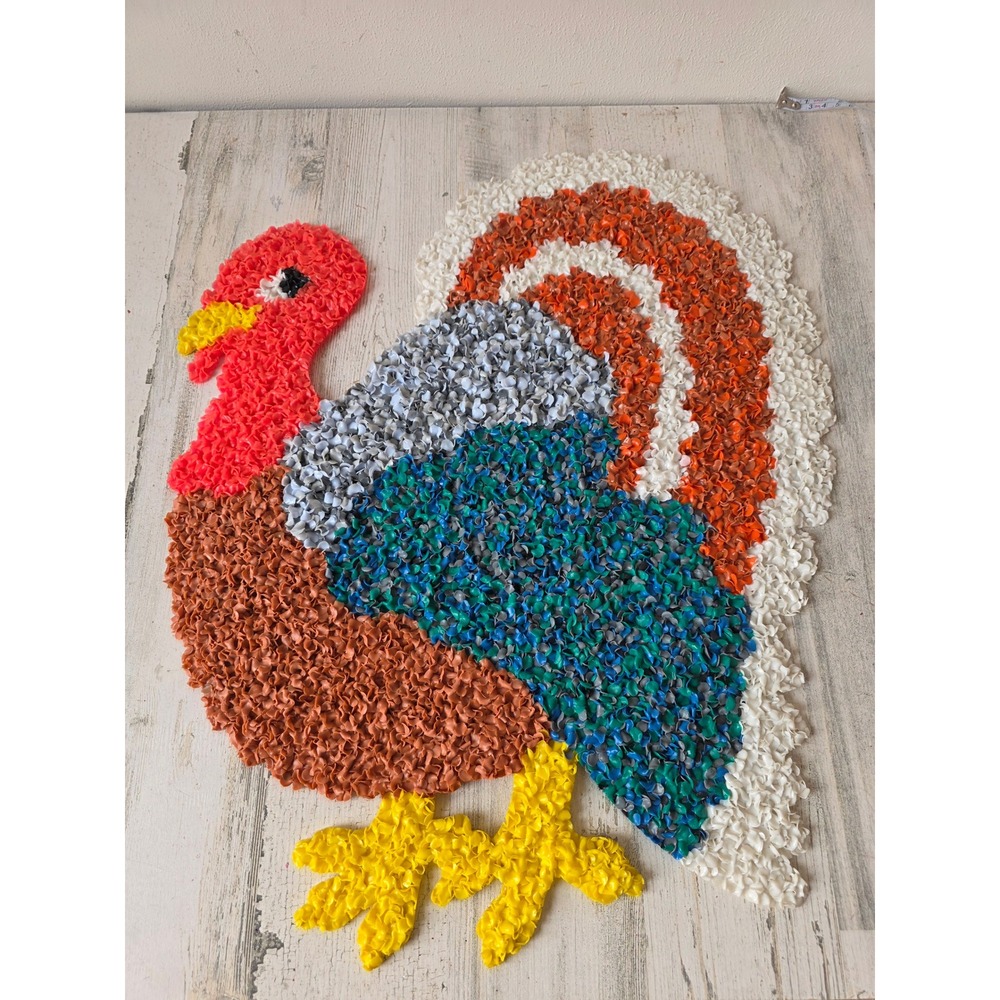 Vintage melted popcorn turkey plastic Thanksgiving hanging decor bird
